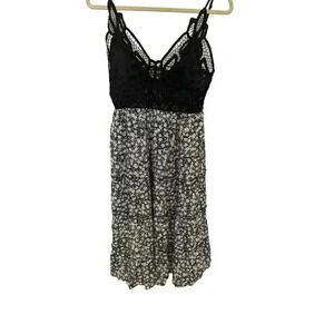Womens Midi Sleeveless V Neck Floral Tiered Lace Pullover Dress Black White